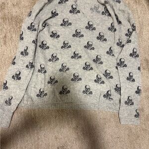 Skull Cashmere Light Gray and Charcoal Skull Knit Sweater